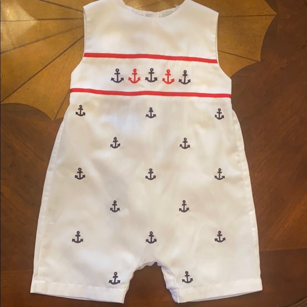 Little Diamonds Baby Boy 12M Anchor Smocked Romper
